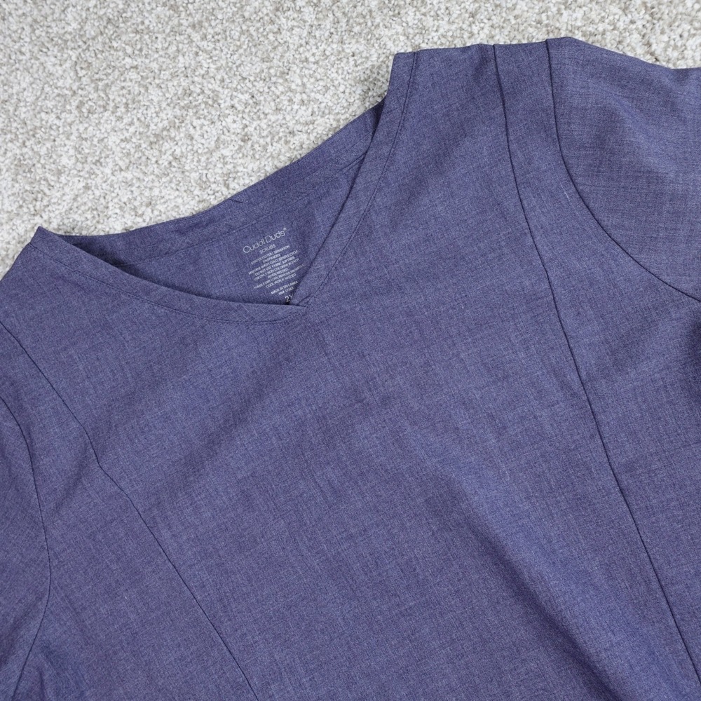 Cuddl‎ Duds Scrubs Womens 2X V-Neck Short Sleeve Scrub Top Heathered Navy Blue